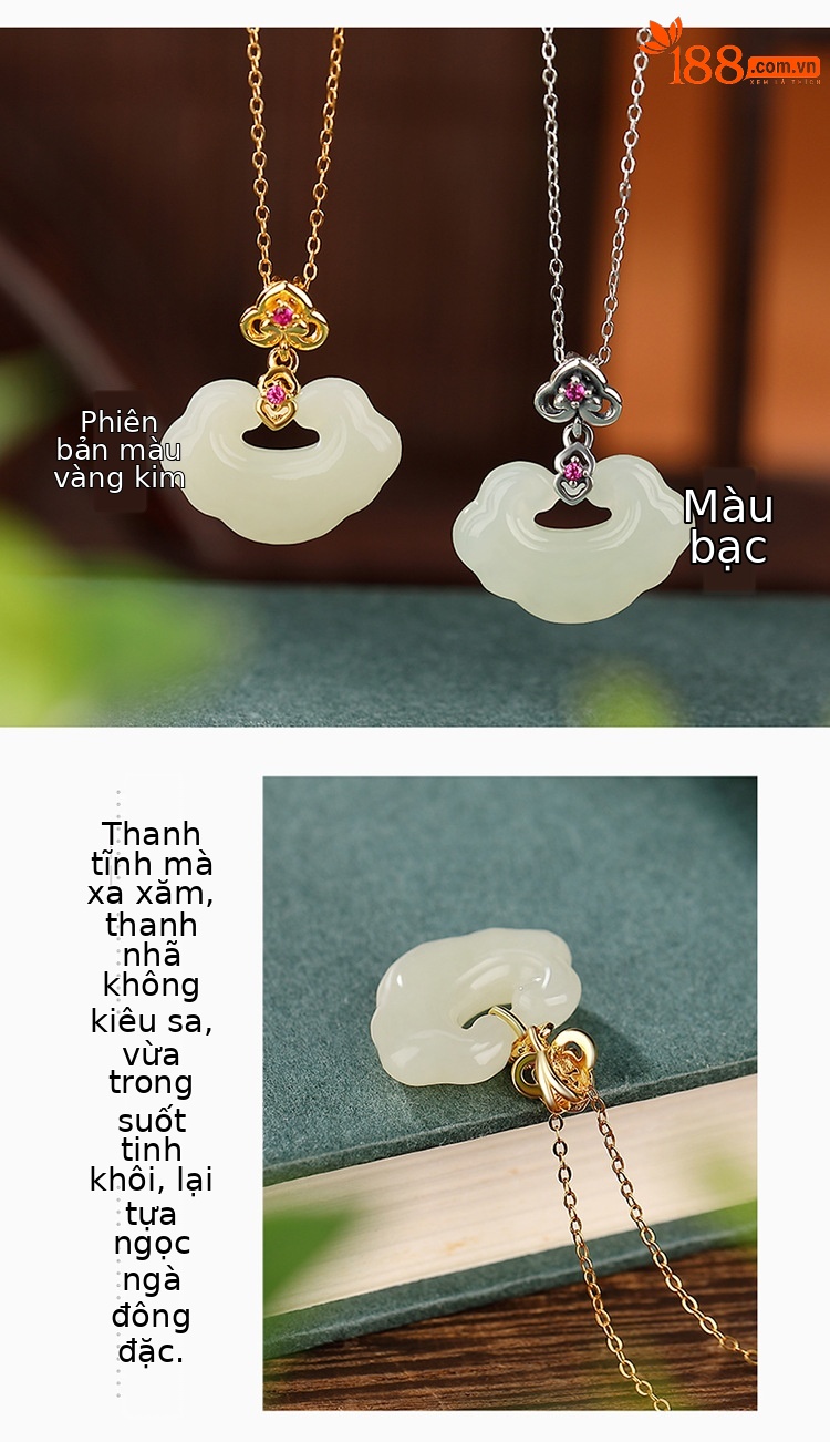 Mặt dây chuyền bạc S925 mạ vàng ngọc Hetian hình Ruyi phong cách cổ điển — Vàng (không có chuỗi) chi tiết 4