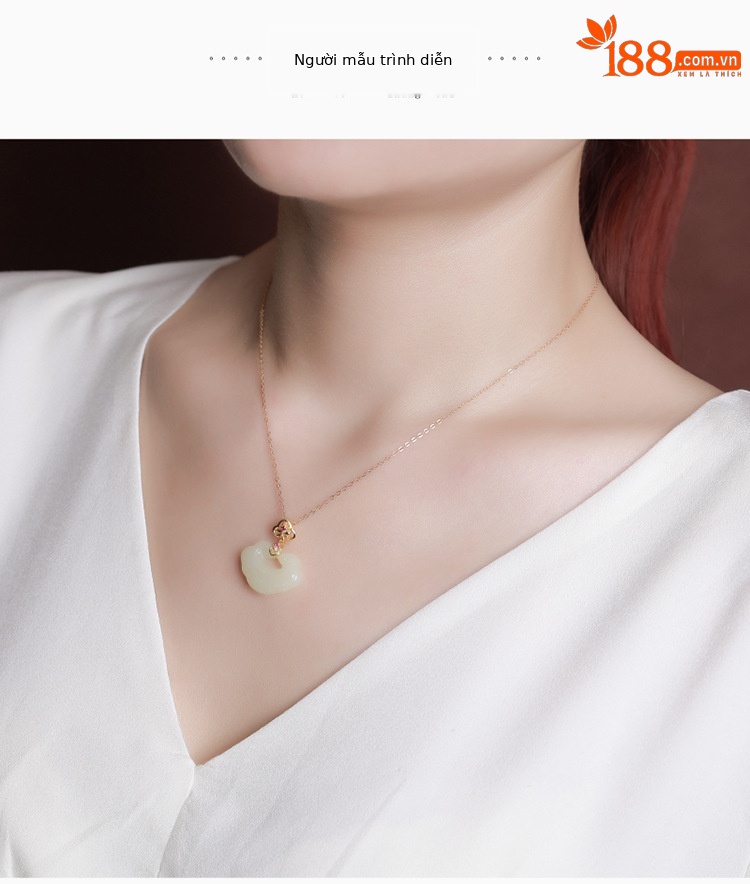 Mặt dây chuyền bạc S925 mạ vàng ngọc Hetian hình Ruyi phong cách cổ điển — Vàng (không có chuỗi) chi tiết 7