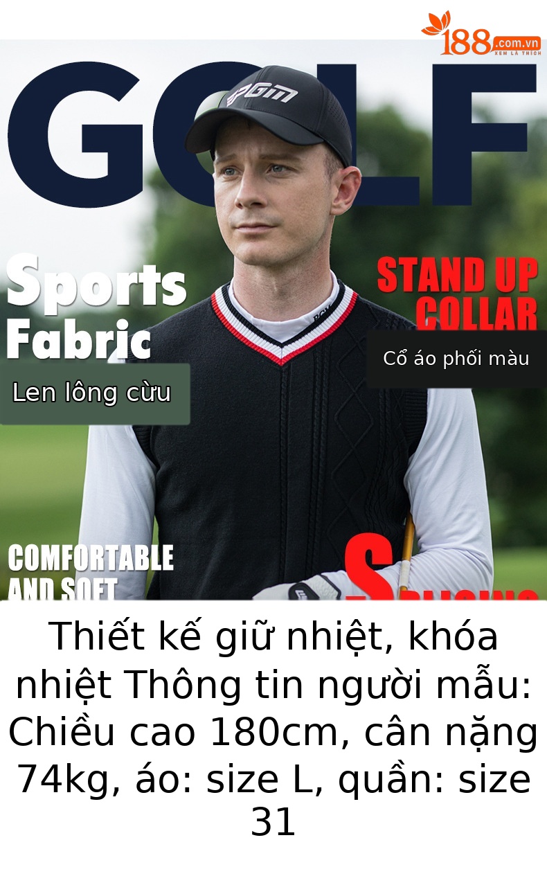Áo gile len nam PGM cổ chữ V dệt kim giữ ấm mùa thu đông — KUZ167-Quần kaki, YF625-Áo vest áo len màu đen, YF625-Áo vest áo len màu xanh, KUZ167-Quần Đen chi tiết 3