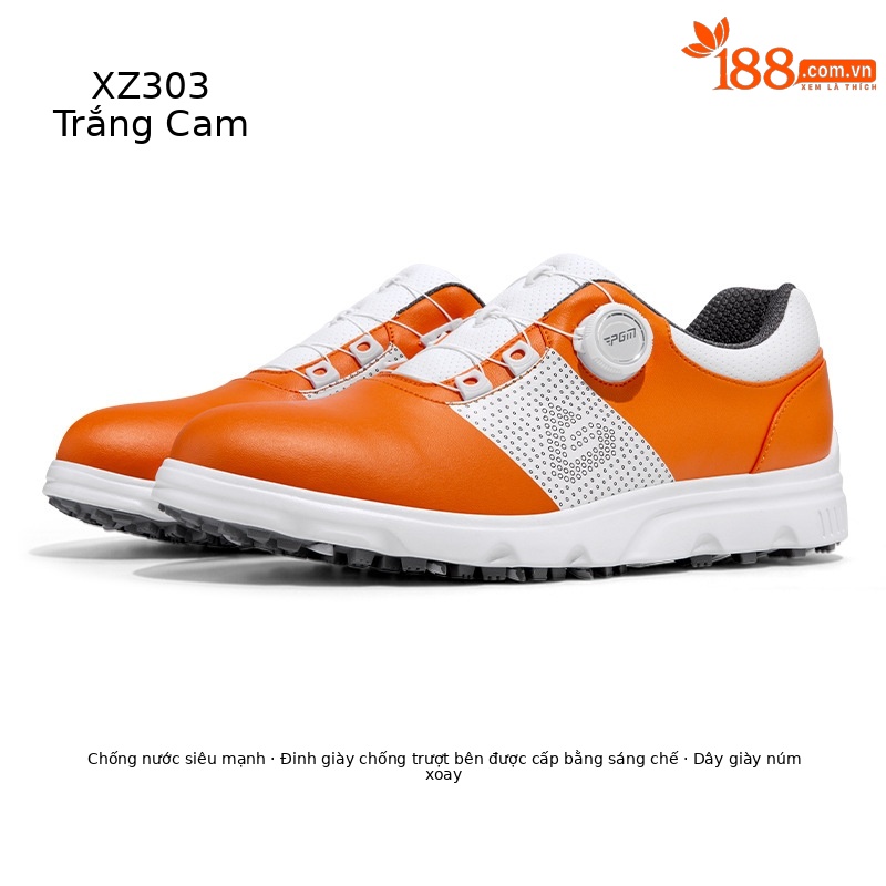 Giày golf nam PGM chống nước, dây buộc núm vặn, đế chống trượt — XZ303-màu cam Trắng, XZ303-Trắng xanh đậm