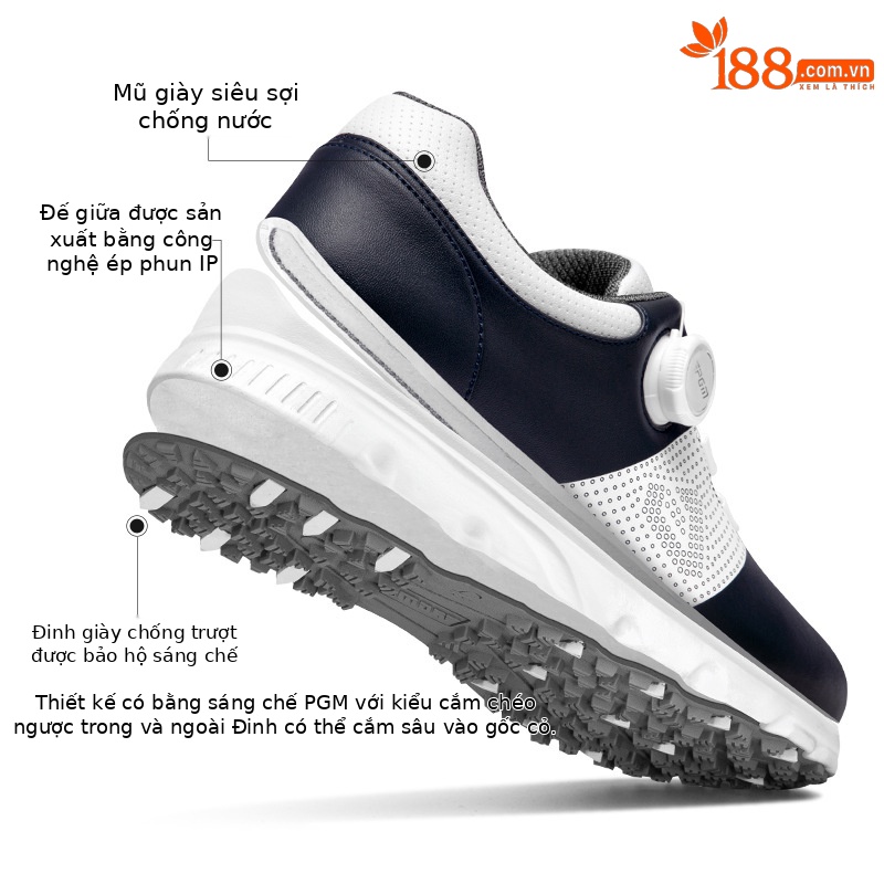 Giày golf nam PGM chống nước, dây buộc núm vặn, đế chống trượt — XZ303-màu cam Trắng, XZ303-Trắng xanh đậm