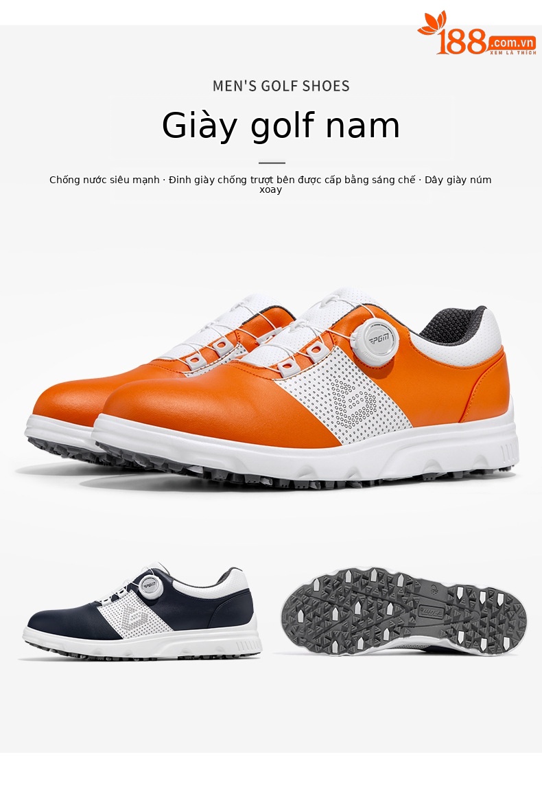 Giày golf nam PGM chống nước, dây buộc núm vặn, đế chống trượt — XZ303-màu cam Trắng, XZ303-Trắng xanh đậm chi tiết 3