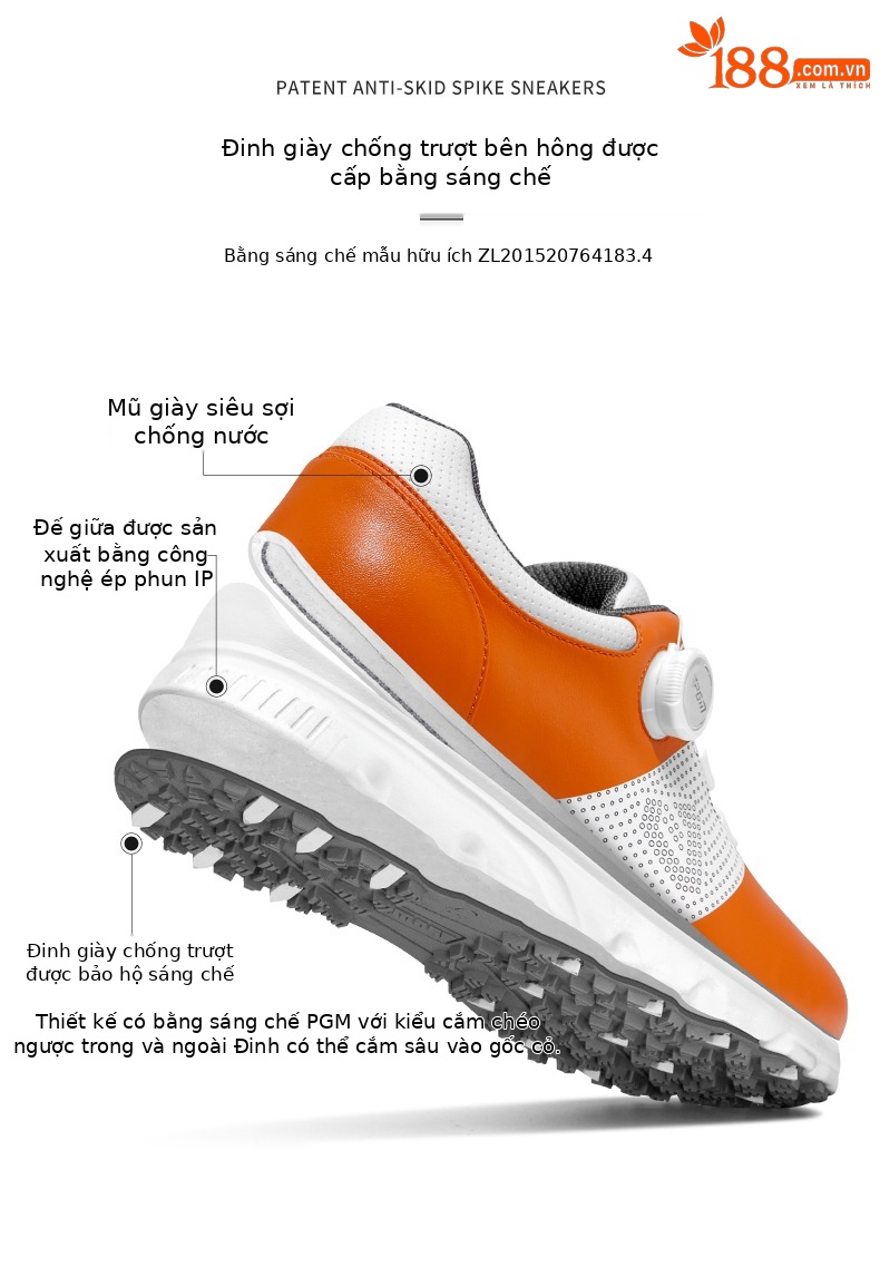 Giày golf nam PGM chống nước, dây buộc núm vặn, đế chống trượt — XZ303-màu cam Trắng, XZ303-Trắng xanh đậm chi tiết 4