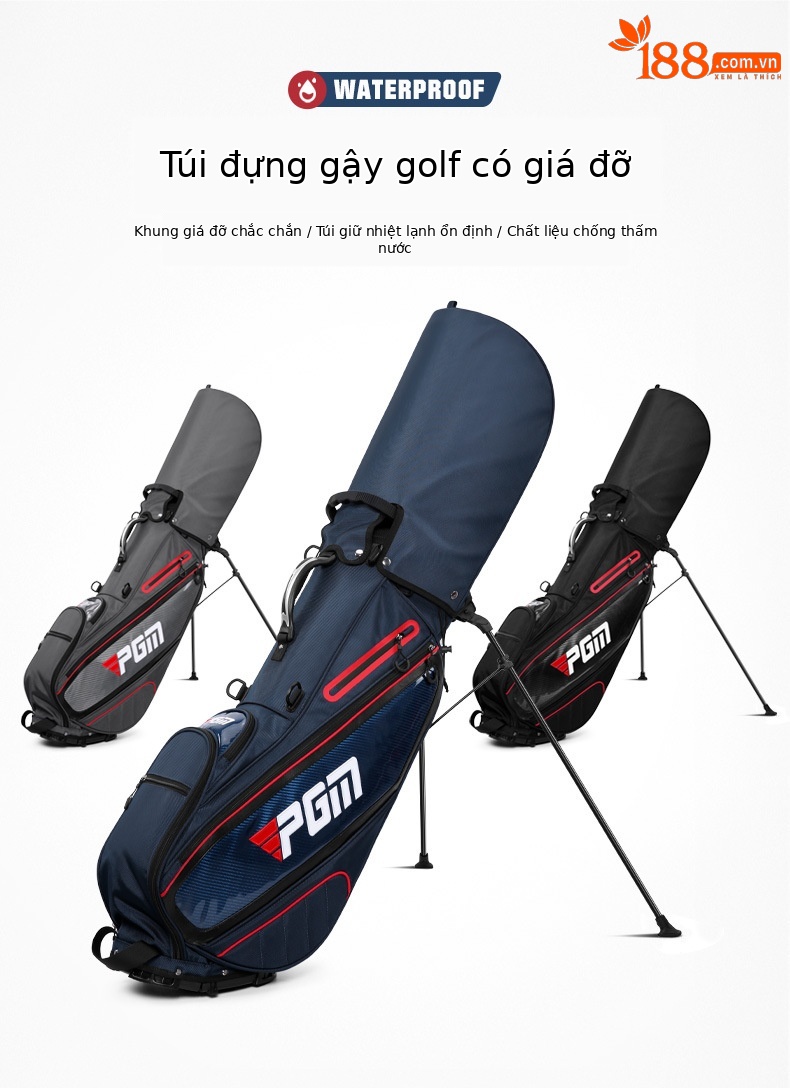 Túi đựng gậy golf PGM chống nước có chân đế, kích thước 127x34x30 cm — QB143-Màu đen, QB143-màu xám đậm, QB143-màu xanh đậm chi tiết 1
