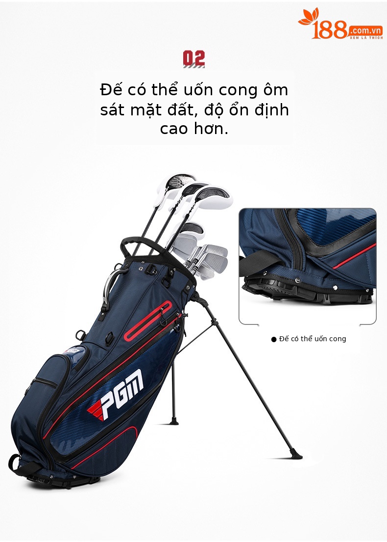 Túi đựng gậy golf PGM chống nước có chân đế, kích thước 127x34x30 cm — QB143-Màu đen, QB143-màu xám đậm, QB143-màu xanh đậm chi tiết 3