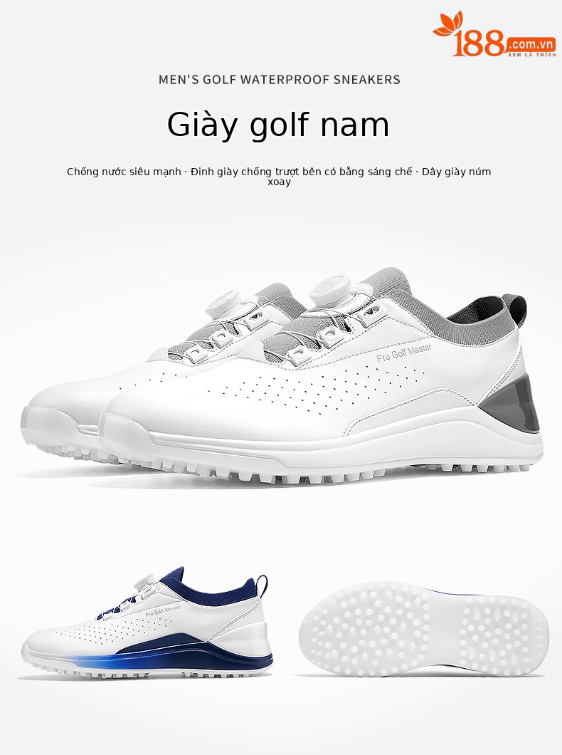 Giày golf nam PGM chống thấm nước, dây buộc núm xoay, đế chống trơn trượt — XZ300-Trắng Xanh lam đậm, XZ300-màu xám trắng chi tiết 3