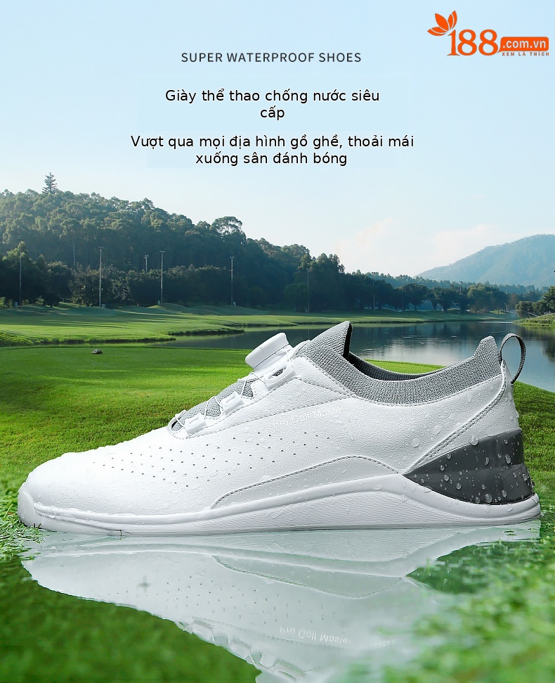 Giày golf nam PGM chống thấm nước, dây buộc núm xoay, đế chống trơn trượt — XZ300-Trắng Xanh lam đậm, XZ300-màu xám trắng chi tiết 5