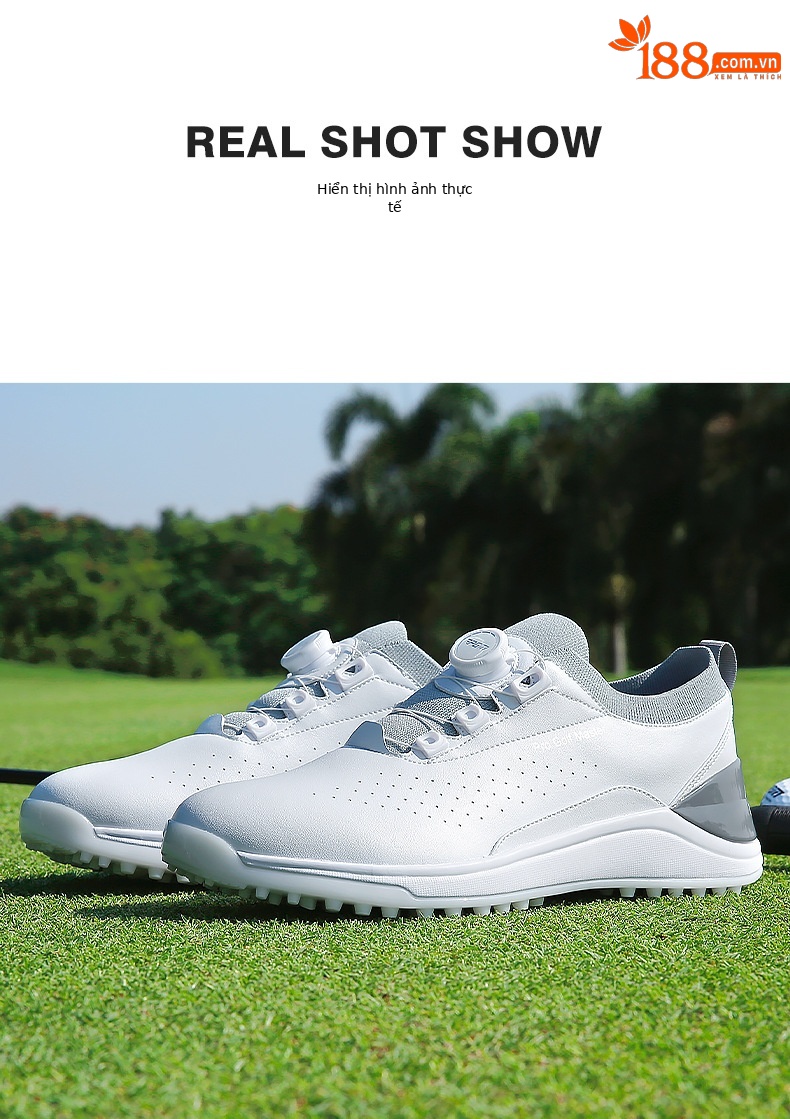 Giày golf nam PGM chống thấm nước, dây buộc núm xoay, đế chống trơn trượt — XZ300-Trắng Xanh lam đậm, XZ300-màu xám trắng chi tiết 8