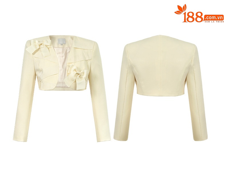 Áo khoác blazer ngắn nữ phong cách Chanel thiết kế nơ điệu đà — Màu mơ chi tiết 3