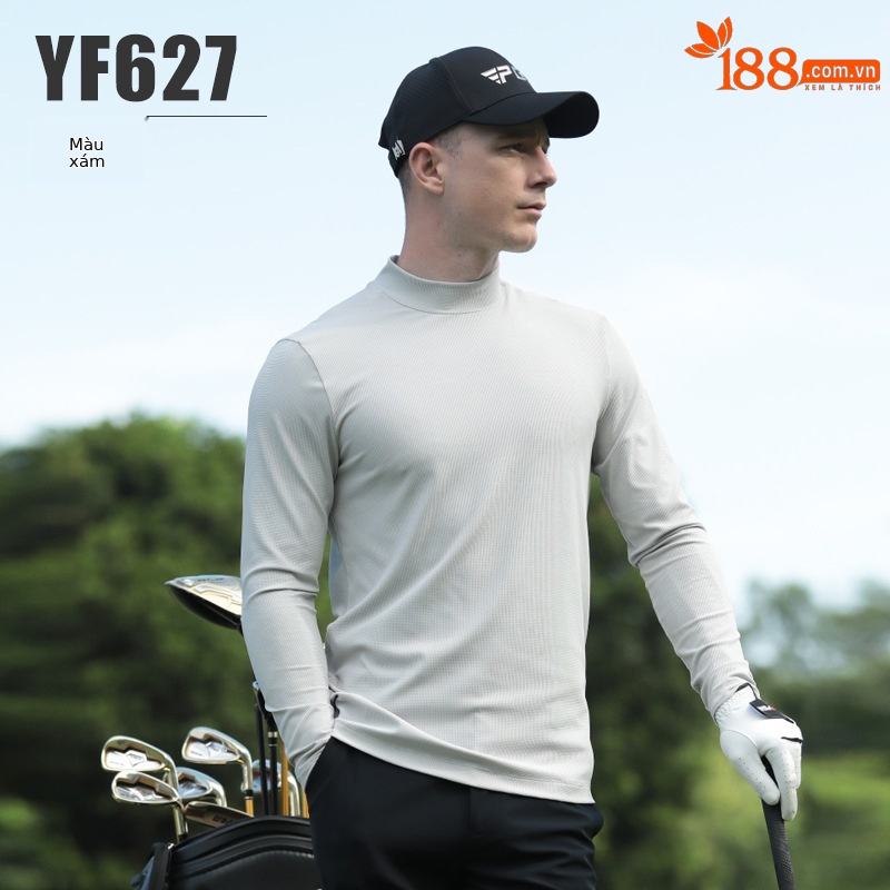 Áo thun dài tay nam golf PGM cổ tròn co giãn thu đông — YF627-Áo màu xám, YF627-Áo màu xanh lam, YF627-Áo màu đen, YF627-Áo màu trắng