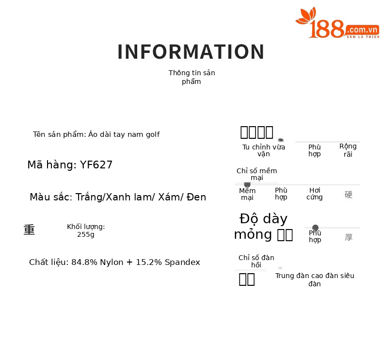 Áo thun dài tay nam golf PGM cổ tròn co giãn thu đông — YF627-Áo màu xám, YF627-Áo màu xanh lam, YF627-Áo màu đen, YF627-Áo màu trắng chi tiết 2