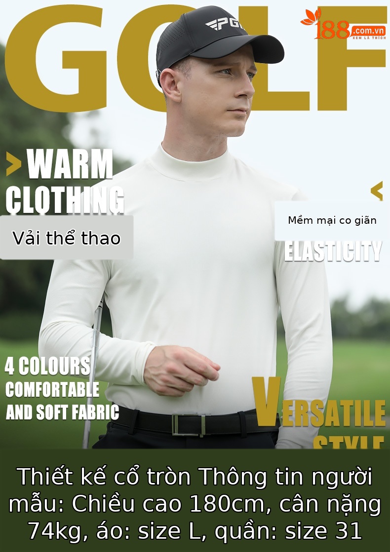 Áo thun dài tay nam golf PGM cổ tròn co giãn thu đông — YF627-Áo màu xám, YF627-Áo màu xanh lam, YF627-Áo màu đen, YF627-Áo màu trắng chi tiết 3