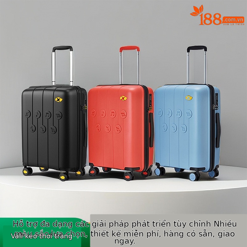 Vali kéo PP siêu nhẹ dung tích lớn, thiết kế họa tiết nốt nhạc thời trang, size cabin 20 inch — Hộp đựng xe đẩy Mango Bird Cherry Powder