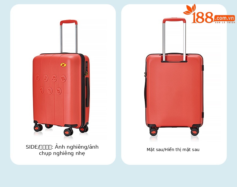 Vali kéo PP siêu nhẹ dung tích lớn, thiết kế họa tiết nốt nhạc thời trang, size cabin 20 inch — Hộp đựng xe đẩy Mango Bird Cherry Powder chi tiết 23