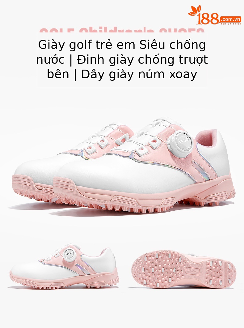 Giày thể thao trẻ em PGM dây núm vặn chống trượt chống thấm nước — XZ306-Trắng hồng chi tiết 3