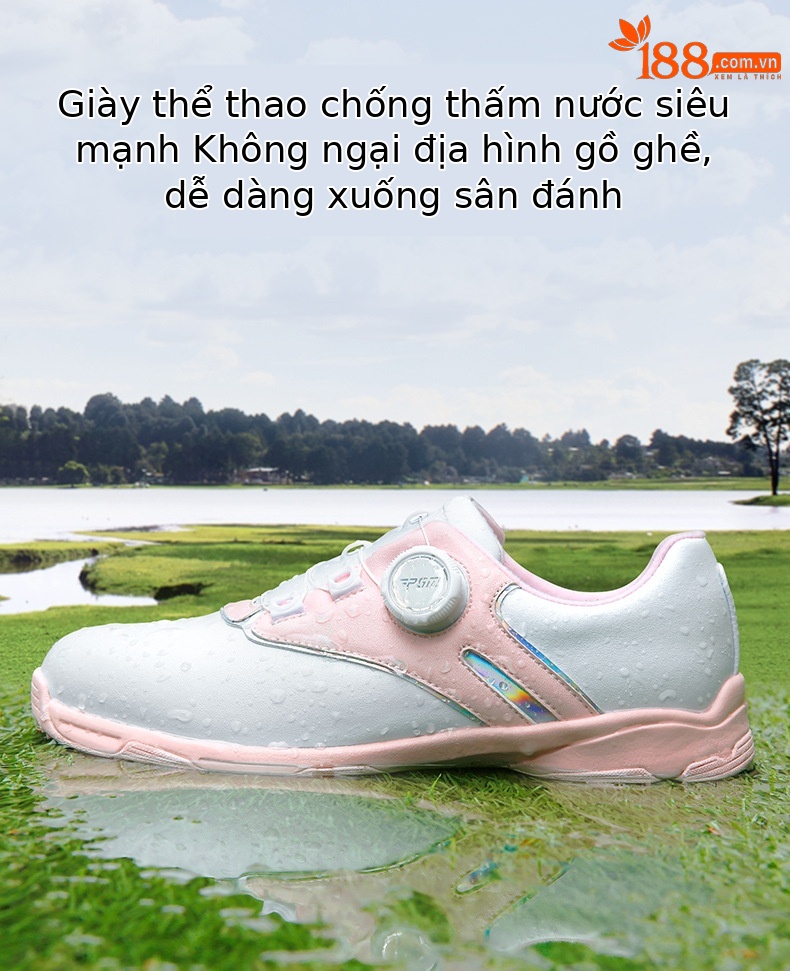 Giày thể thao trẻ em PGM dây núm vặn chống trượt chống thấm nước — XZ306-Trắng hồng chi tiết 5