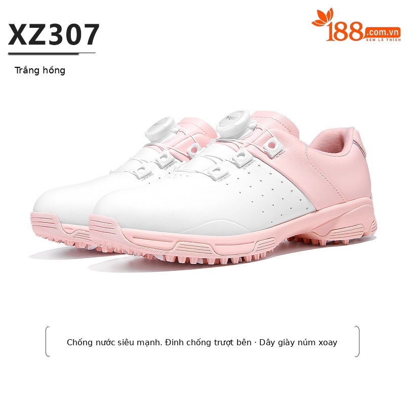 Giày golf sneaker trẻ em PGM chống trượt chống nước núm vặn dây — XZ307-Trắng hồng