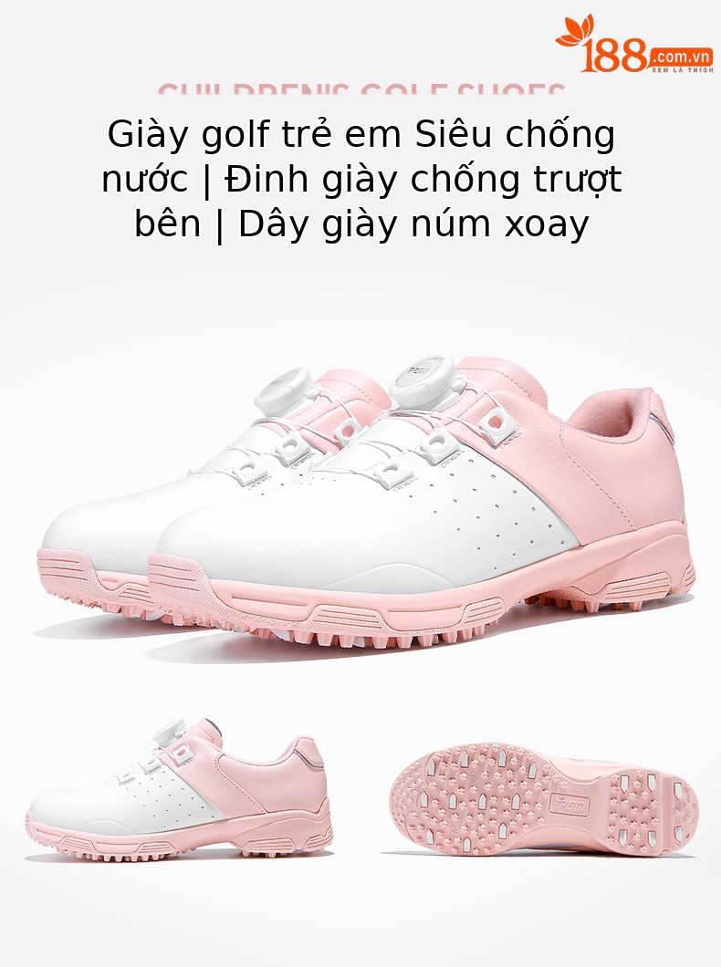 Giày golf sneaker trẻ em PGM chống trượt chống nước núm vặn dây — XZ307-Trắng hồng chi tiết 3