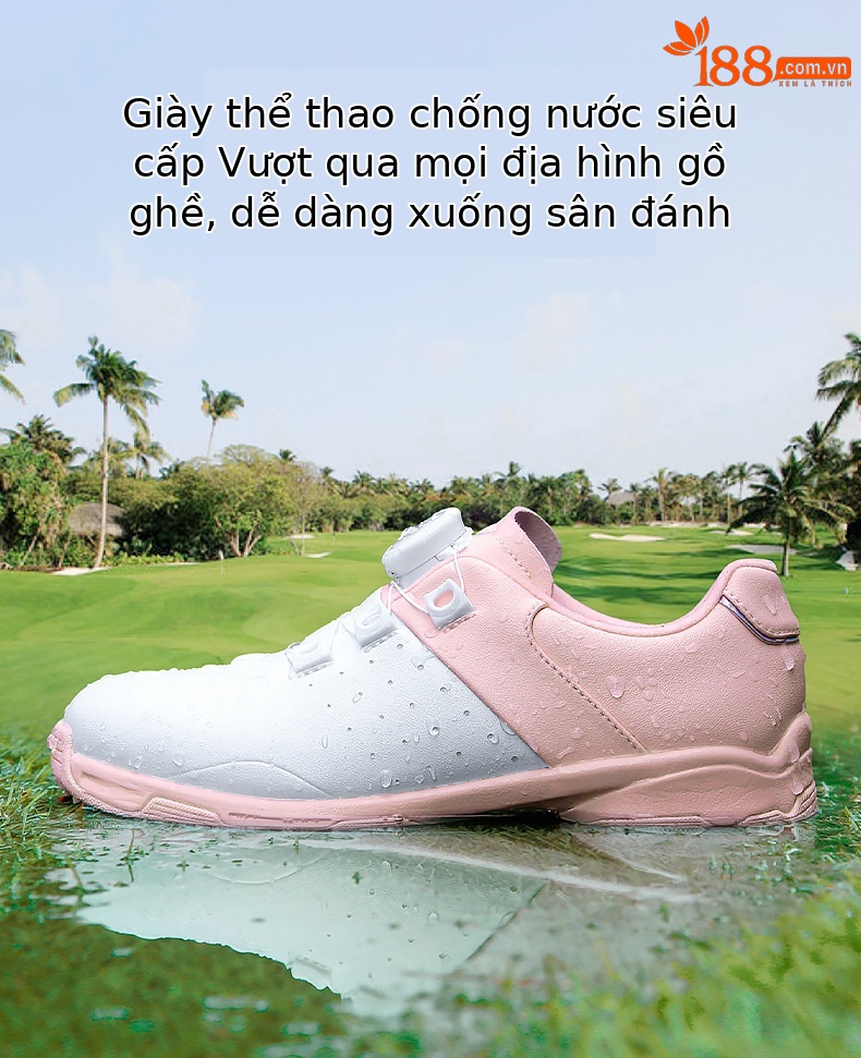 Giày golf sneaker trẻ em PGM chống trượt chống nước núm vặn dây — XZ307-Trắng hồng chi tiết 5