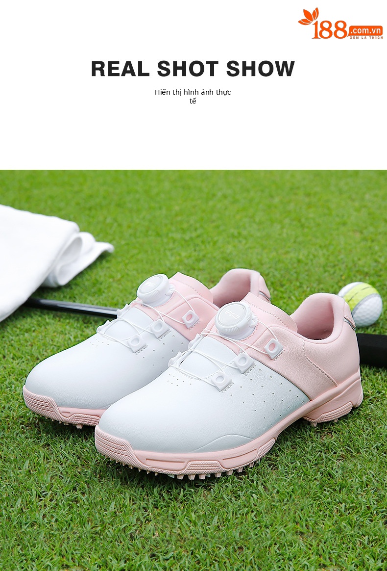 Giày golf sneaker trẻ em PGM chống trượt chống nước núm vặn dây — XZ307-Trắng hồng chi tiết 8