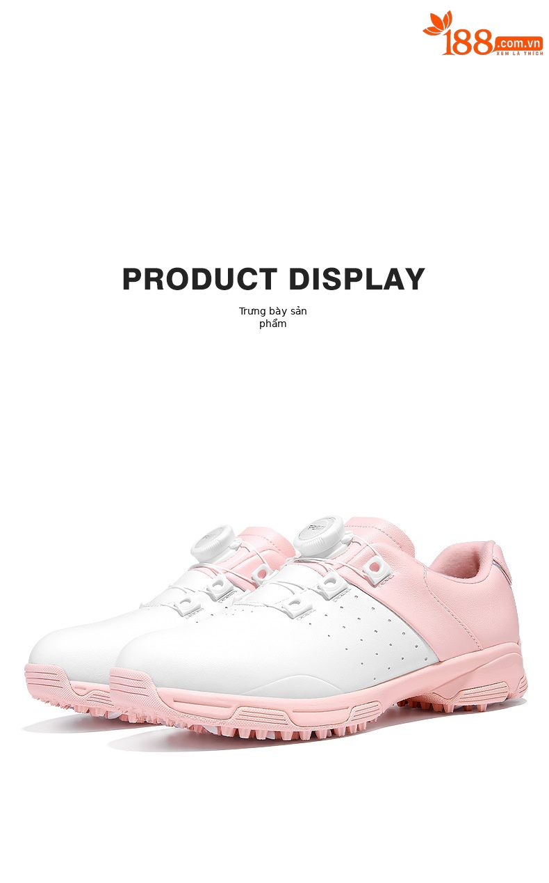 Giày golf sneaker trẻ em PGM chống trượt chống nước núm vặn dây — XZ307-Trắng hồng chi tiết 12
