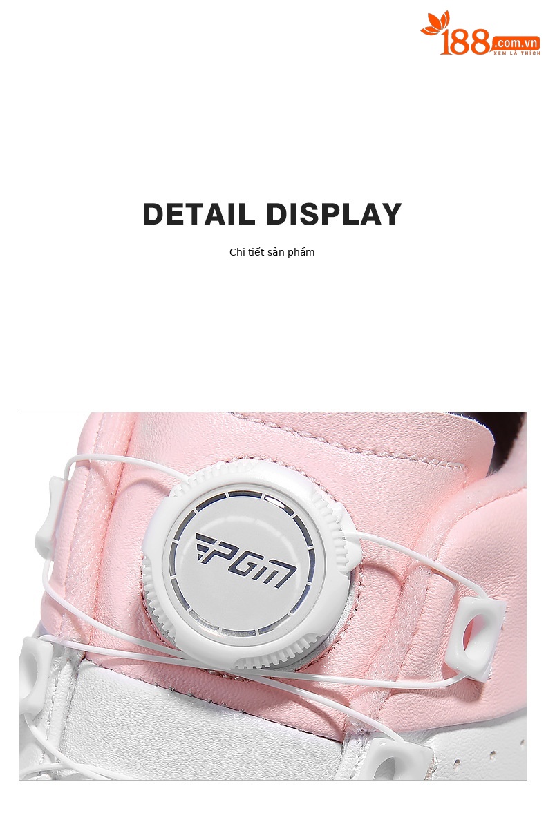 Giày golf sneaker trẻ em PGM chống trượt chống nước núm vặn dây — XZ307-Trắng hồng chi tiết 17