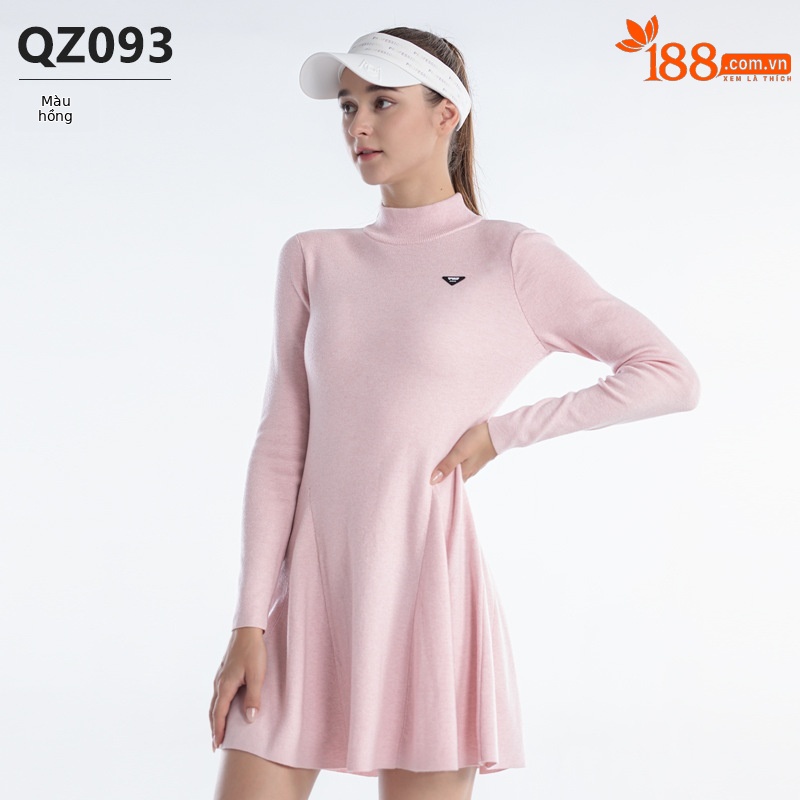 Váy len golf PGM cổ tròn dáng ôm giữ ấm thu đông — Qz093-màu Hồng, Qz093-màu Đen
