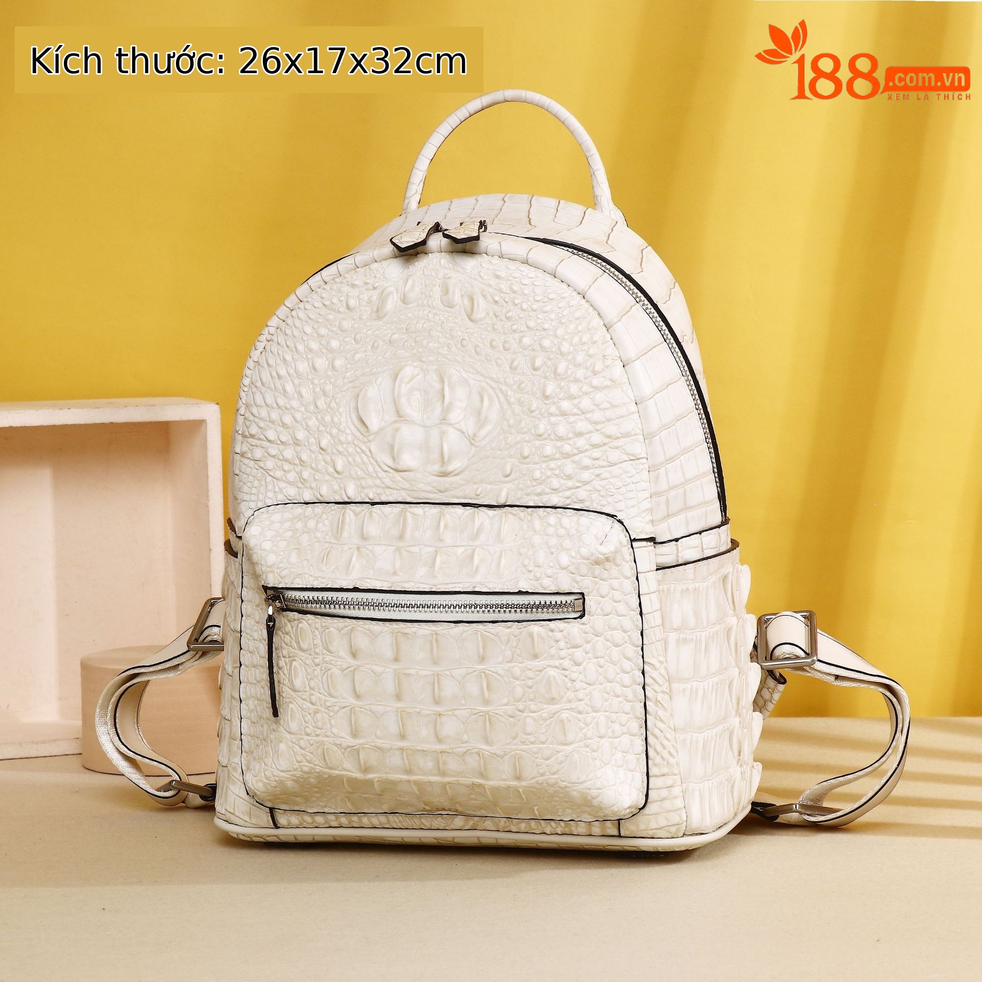 Ba lô nữ họa tiết xương cá sấu dung tích lớn phong cách thời trang