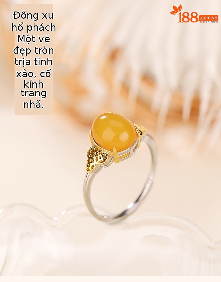 Nhẫn mặt trứng đồng xu sáp ong mạ vàng bạc Yilu S925 phong cách dân tộc — Mở (một kích thước) chi tiết 2