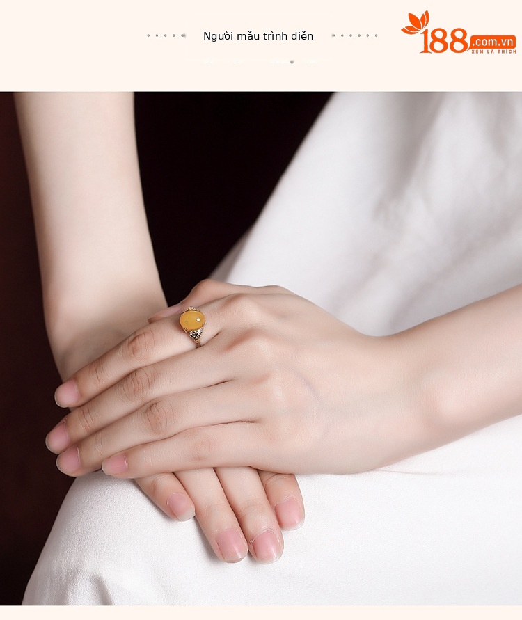 Nhẫn mặt trứng đồng xu sáp ong mạ vàng bạc Yilu S925 phong cách dân tộc — Mở (một kích thước) chi tiết 5