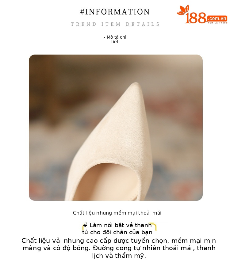 Giày cao gót nữ da lộn mũi nhọn miệng nông — Màu nâu chi tiết 2