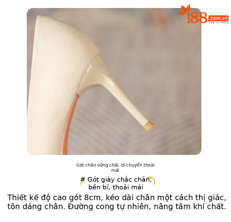 Giày cao gót nữ da lộn mũi nhọn miệng nông — Màu nâu chi tiết 3