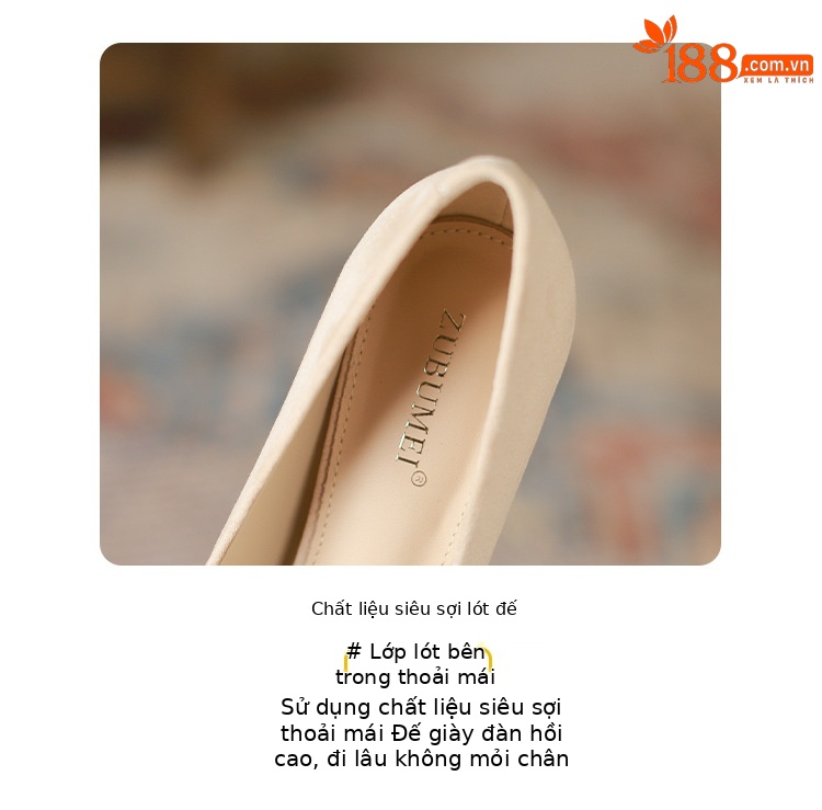Giày cao gót nữ da lộn mũi nhọn miệng nông — Màu nâu chi tiết 4