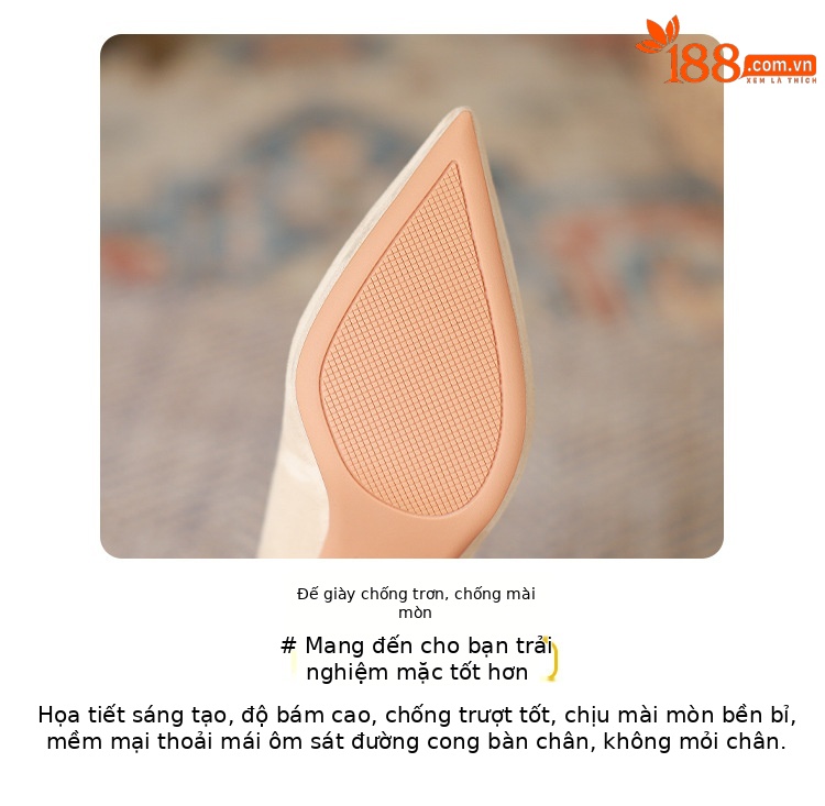 Giày cao gót nữ da lộn mũi nhọn miệng nông — Màu nâu chi tiết 5