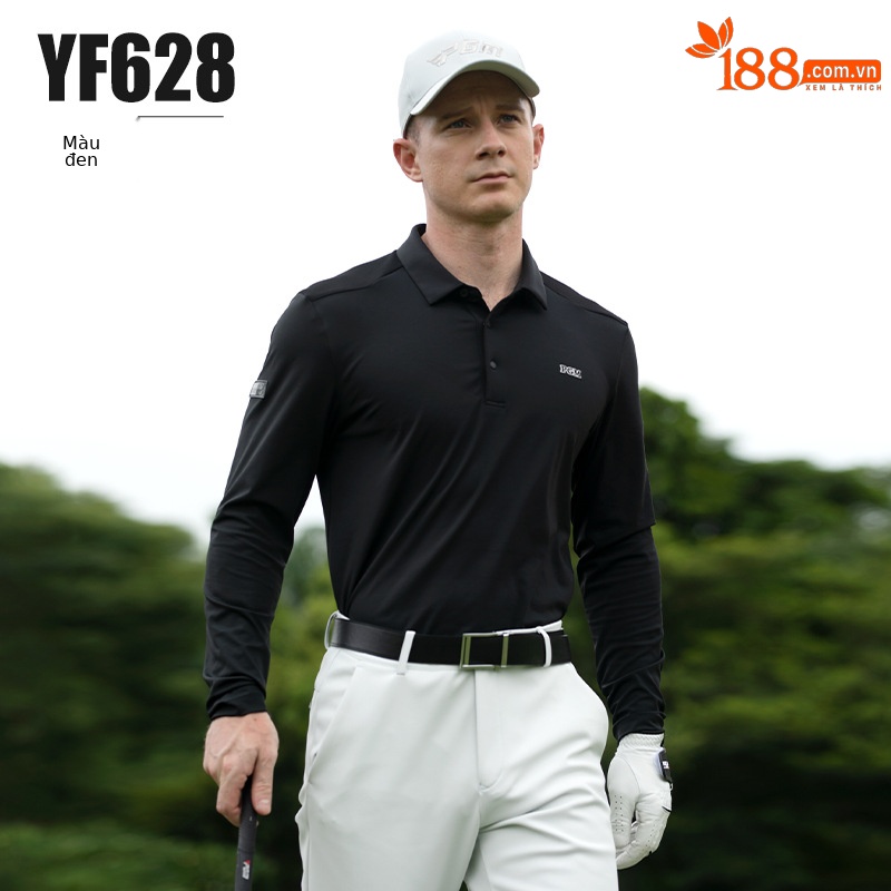Áo polo nam dài tay PGM thu đông, chất liệu thể thao co giãn — YF628-Màu đen, YF628-màu trắng