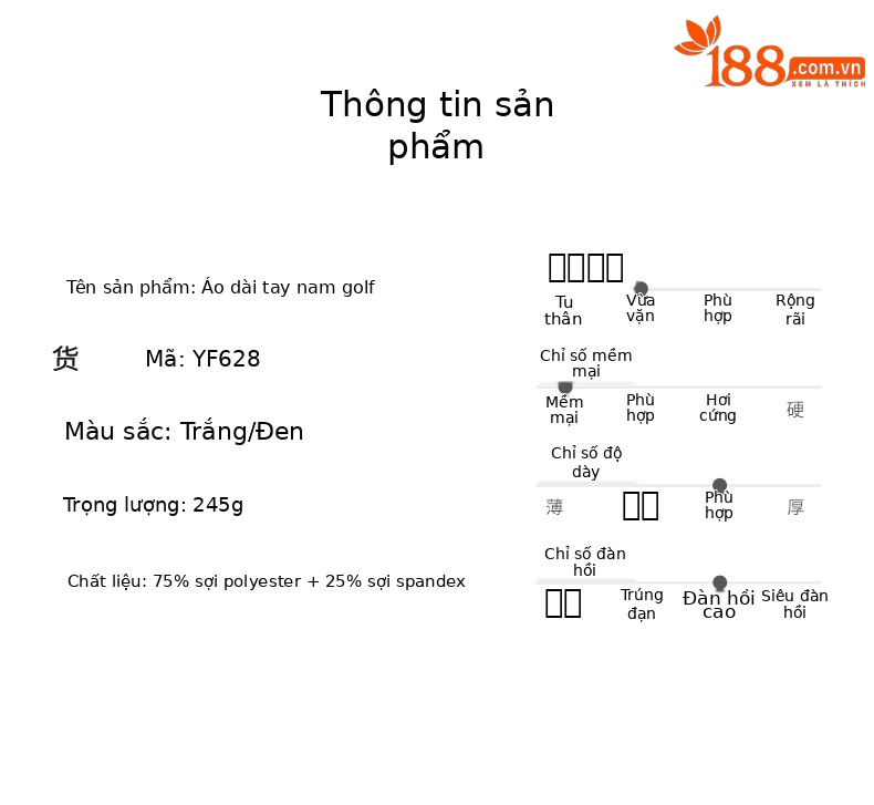 Áo polo nam dài tay PGM thu đông, chất liệu thể thao co giãn — YF628-Màu đen, YF628-màu trắng chi tiết 2