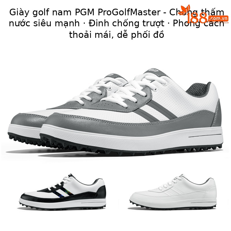 Giày golf nam PGM chống thấm nước, chống trơn trượt, đa năng, phong cách thường ngày — XZ299-Trắng Đen, XZ299-màu trắng, XZ299-màu xám trắng
