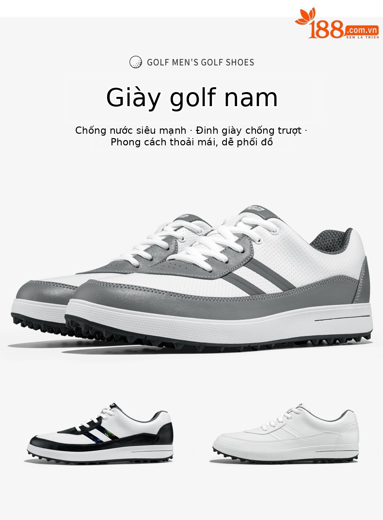 Giày golf nam PGM chống thấm nước, chống trơn trượt, đa năng, phong cách thường ngày — XZ299-Trắng Đen, XZ299-màu trắng, XZ299-màu xám trắng chi tiết 2