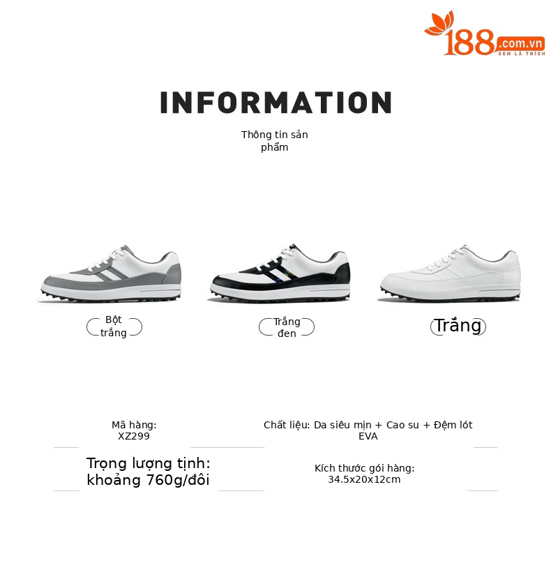 Giày golf nam PGM chống thấm nước, chống trơn trượt, đa năng, phong cách thường ngày — XZ299-Trắng Đen, XZ299-màu trắng, XZ299-màu xám trắng chi tiết 5