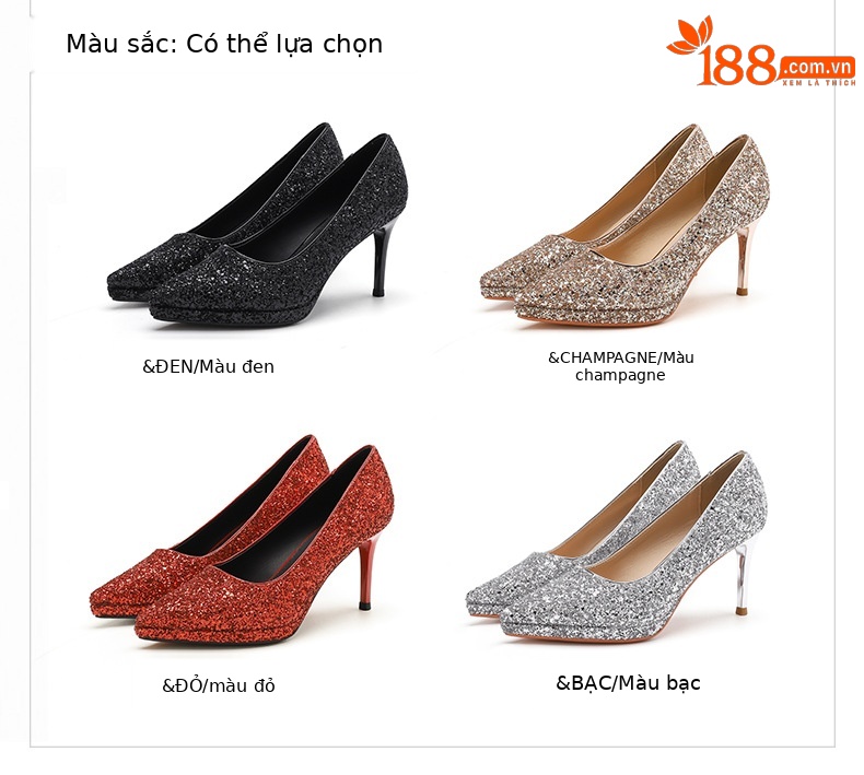 Giày cưới cô dâu phù dâu mũi nhọn gót nhọn cao gót 8 cm — Màu Sâm panh chi tiết 1