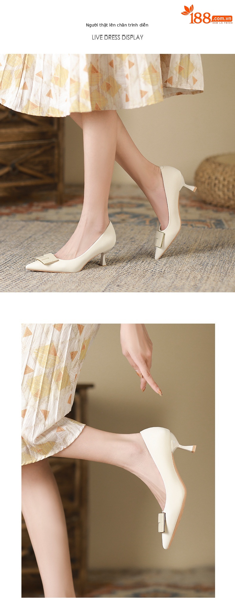 Giày cao gót mũi nhọn miệng nông thanh lịch phong cách Hàn Quốc — Màu đen chi tiết 4