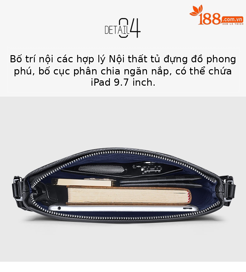 Túi đeo chéo nam da bò cao cấp Emperor Paul họa tiết caro công sở chi tiết 7