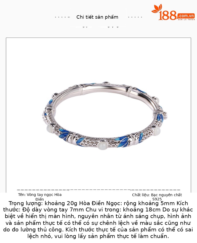 Vòng tay bạc S925 lá tre ngọc bích — Một chiếc chi tiết 3