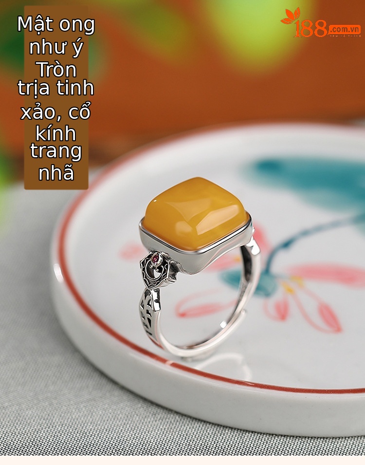 Nhẫn nữ bạc S925 hình vuông họa tiết hươu sáp ong, có thể điều chỉnh — Mở (một kích thước) chi tiết 2