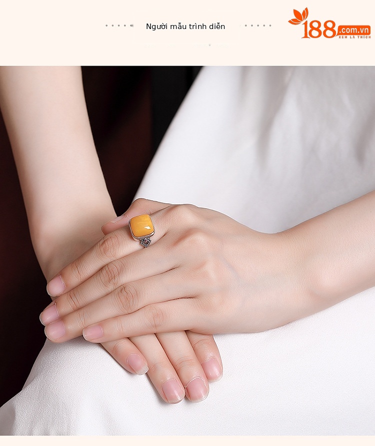 Nhẫn nữ bạc S925 hình vuông họa tiết hươu sáp ong, có thể điều chỉnh — Mở (một kích thước) chi tiết 5
