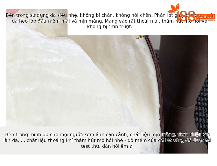 Boot nữ cổ cao lót nhung đế dày da bò giữ ấm mùa đông — Màu nâu ống lớn chi tiết 7