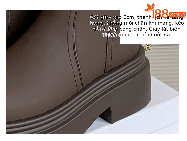 Boot nữ cổ cao lót nhung đế dày da bò giữ ấm mùa đông — Màu nâu ống lớn chi tiết 8