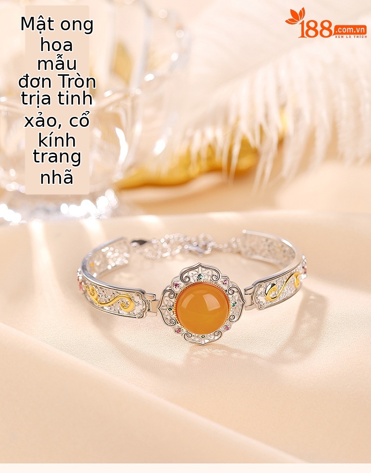 Vòng tay nữ bạc S925 đính charm sáp ong mặt trứng hoa mẫu đơn phong cách quốc gia cao cấp — Một chiếc chi tiết 2
