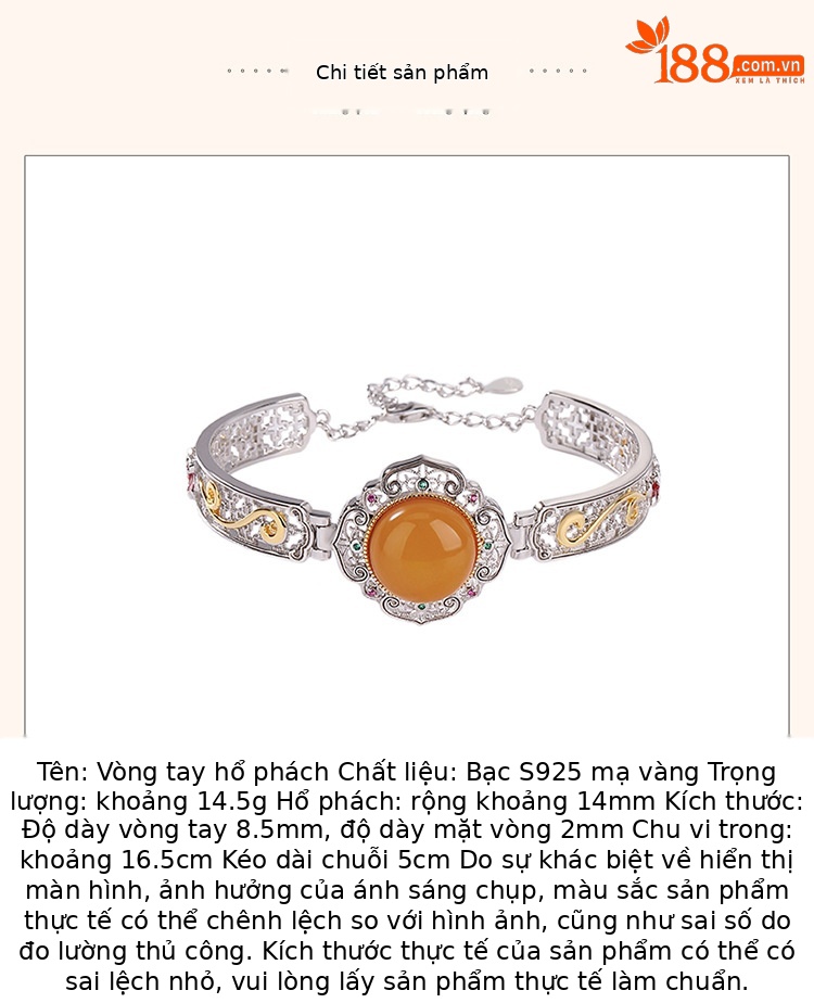 Vòng tay nữ bạc S925 đính charm sáp ong mặt trứng hoa mẫu đơn phong cách quốc gia cao cấp — Một chiếc chi tiết 3