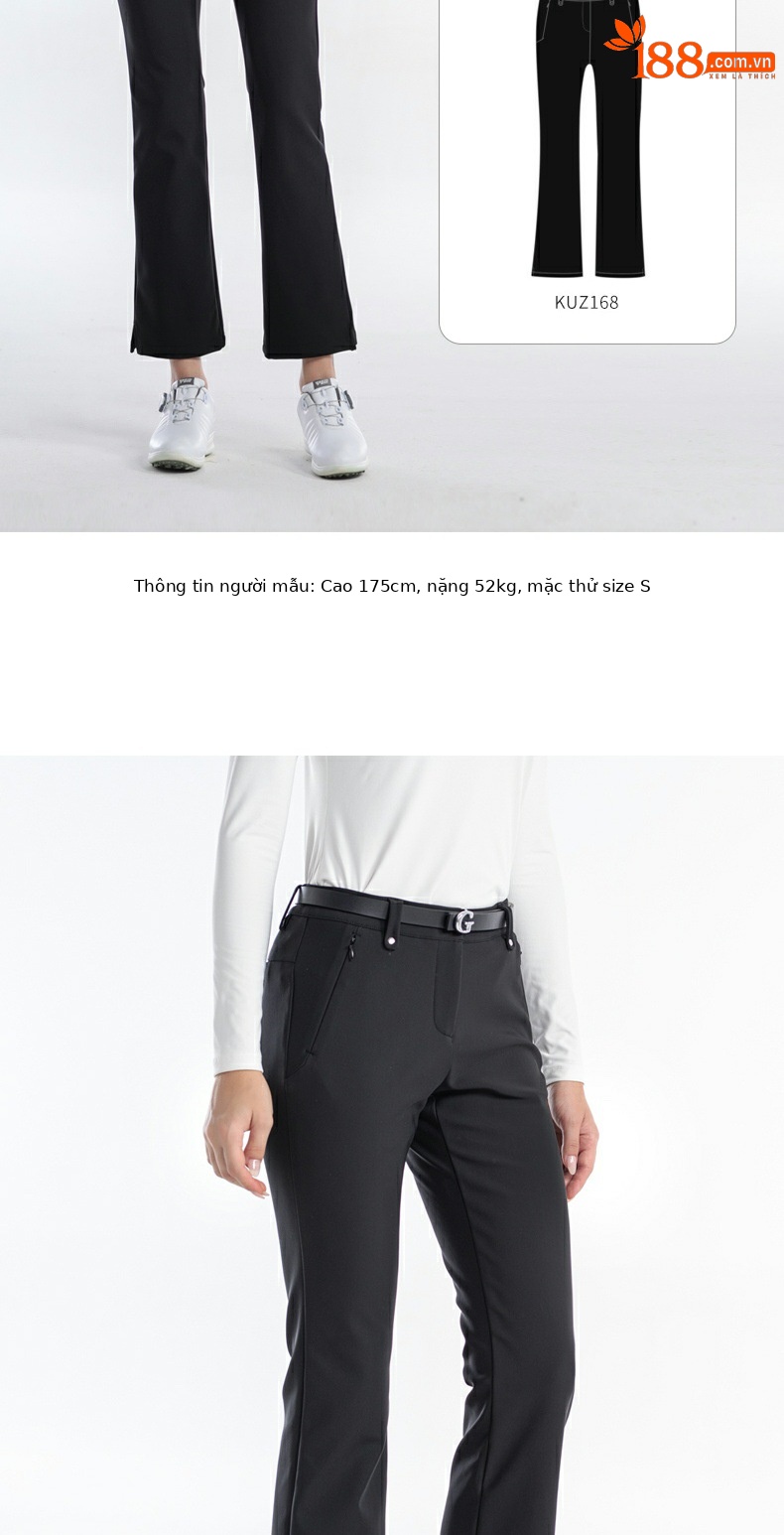 Quần thể thao golf nữ PGM ống nhỏ kiểu microflare, dây kéo ẩn, túi hông, xẻ tà gấu — KUZ168-Quần đen, KUZ168-Quần dài màu xanh nước biển, KUZ168-Quần kaki (lót nhung), KUZ168-Quần dài màu xanh nước biển (lót nhung) chi tiết 6